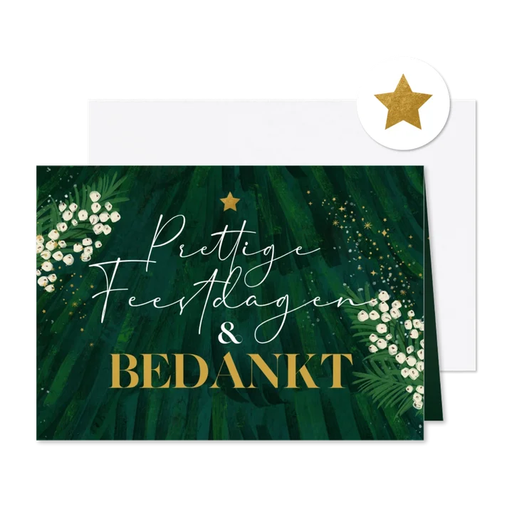 Kerstkaart kerstboom 'Bedankt' abstract goud ster