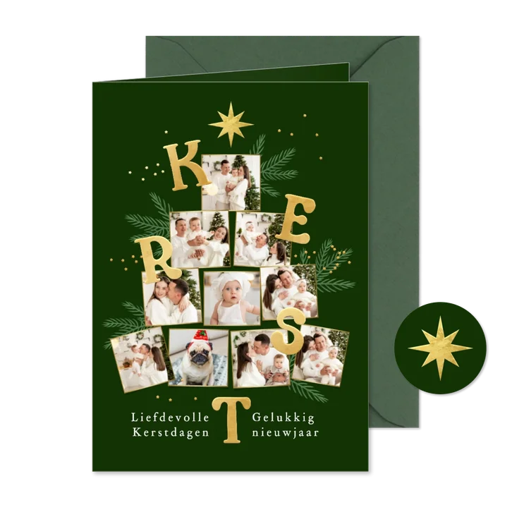 Kerstkaart kerstboom fotocollage kerst nieuwjaar fotokaart
