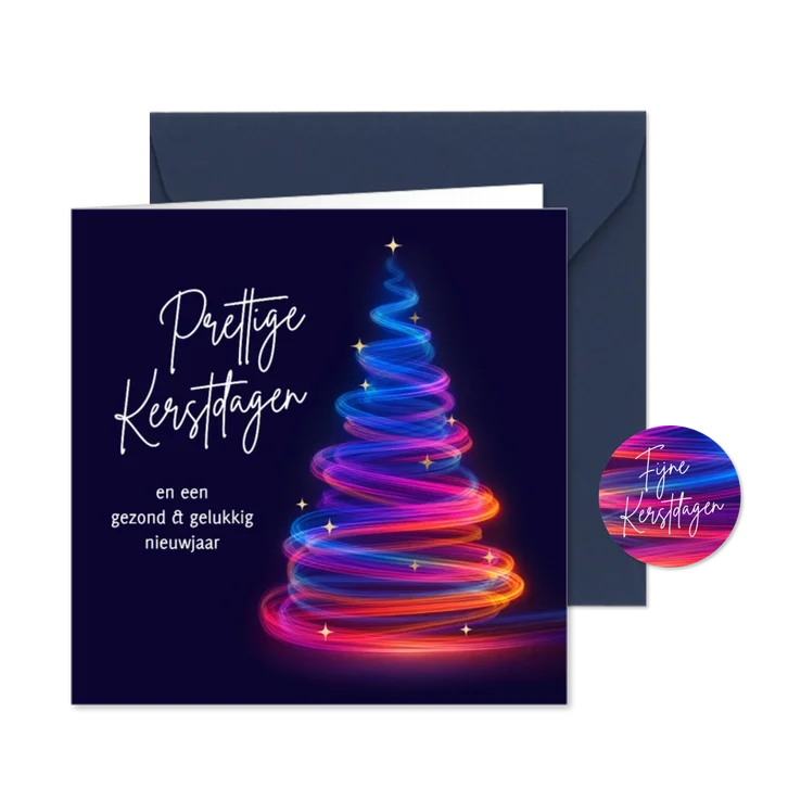 Kerstkaart kerstboom licht sprankelend goud