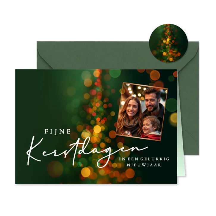 Kerstkaart kerstboom met foto en lichtjes