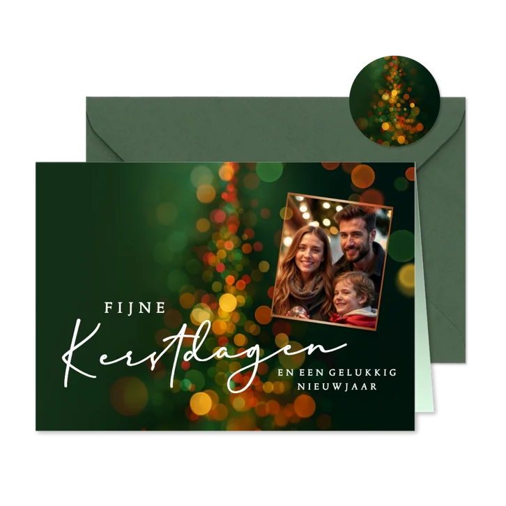 Kerstkaart kerstboom met foto en lichtjes