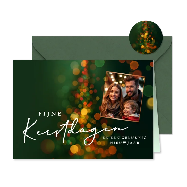 Kerstkaart kerstboom met foto en lichtjes
