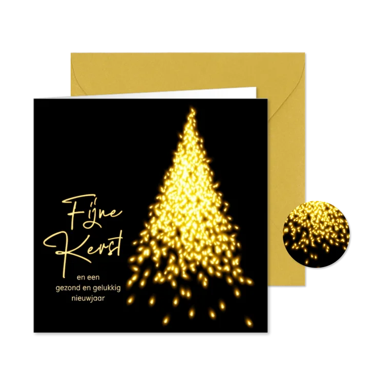 Kerstkaart kerstboom met lampjes en licht