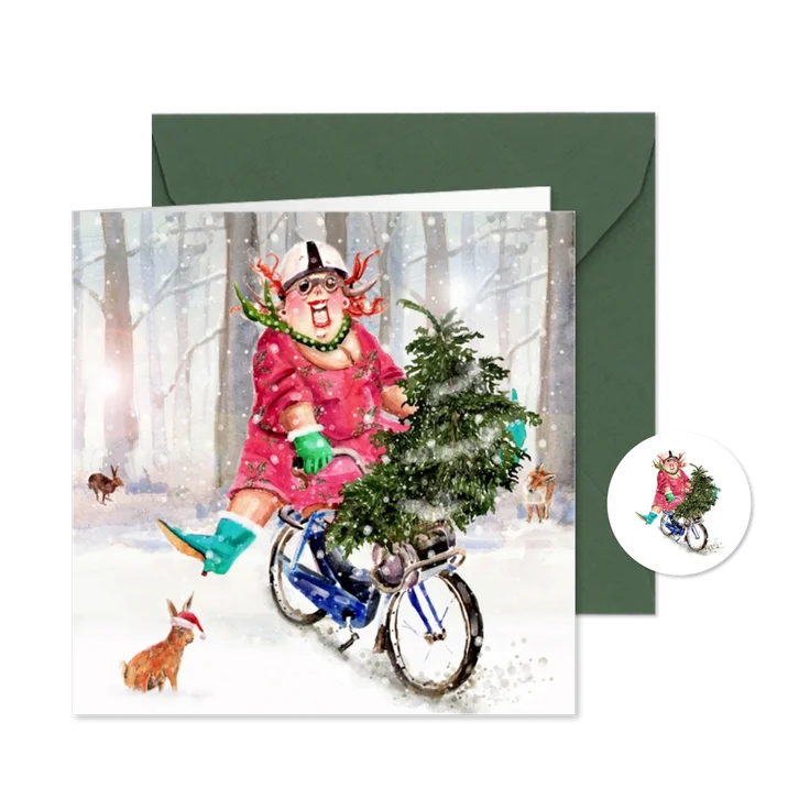 Kerstkaart kerstboom op de solex