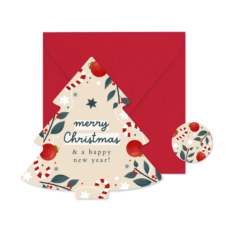 Kerstkaart kerstboomvorm kerstbal zuurstok bonprix