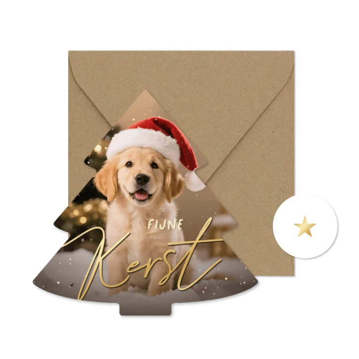 Kerstkaart kerstboomvorm met hond of eigen foto