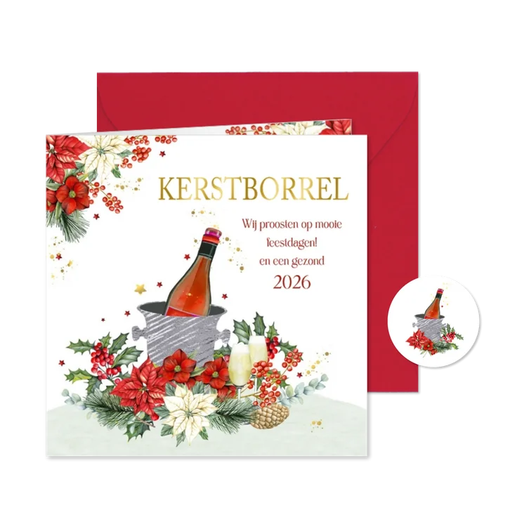 Kerstkaart kerstborrel champagne botanische takken