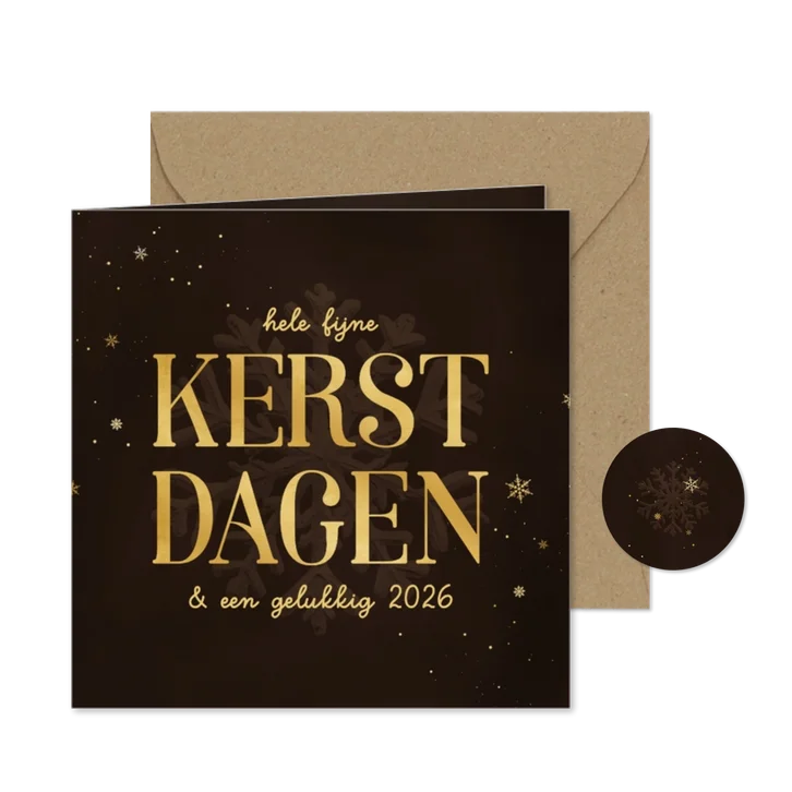 Kerstkaart kerstdagen met sneeuwvlok bruin goudlook