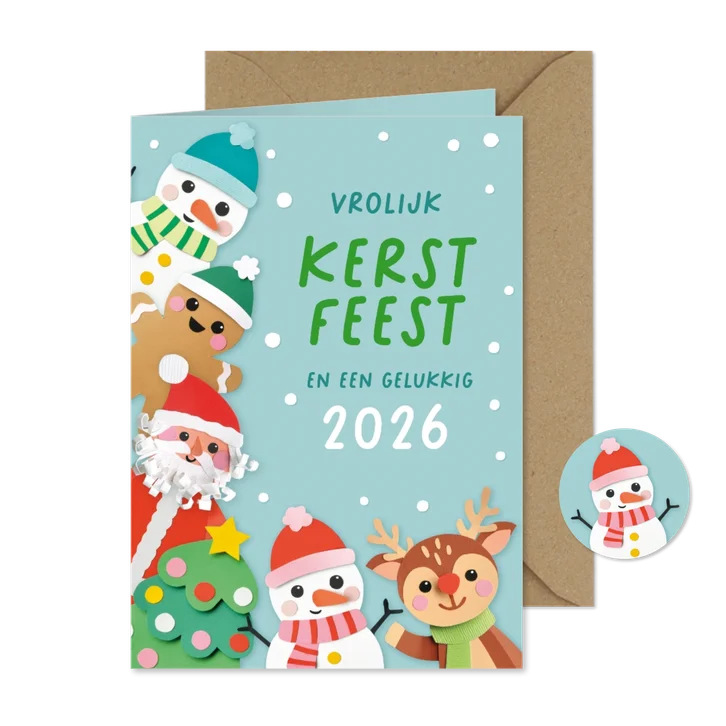 Kerstkaart kerstfiguren en foto