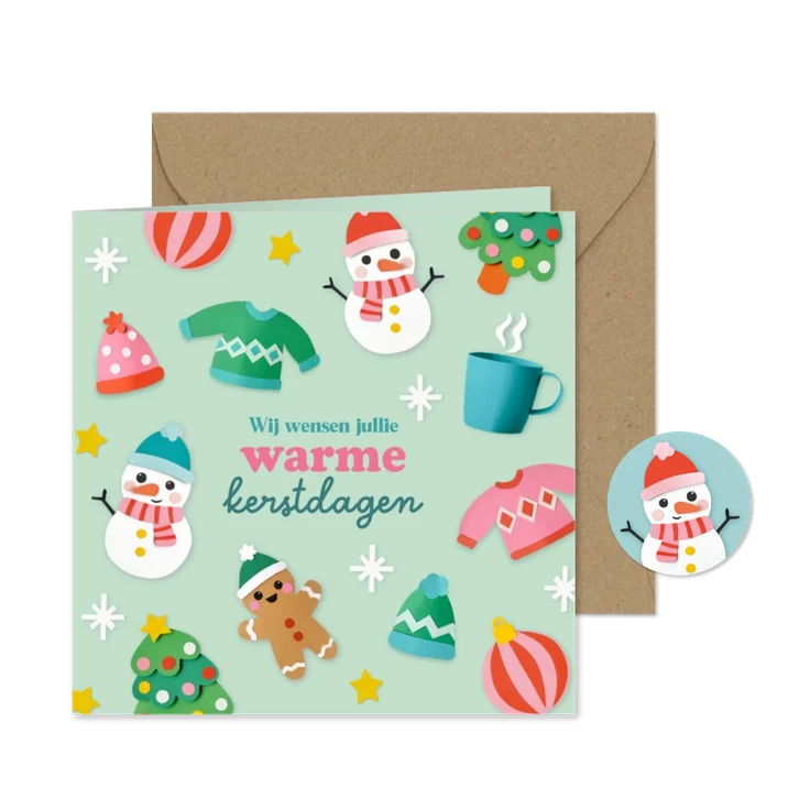Kerstkaart kerstfiguren winters