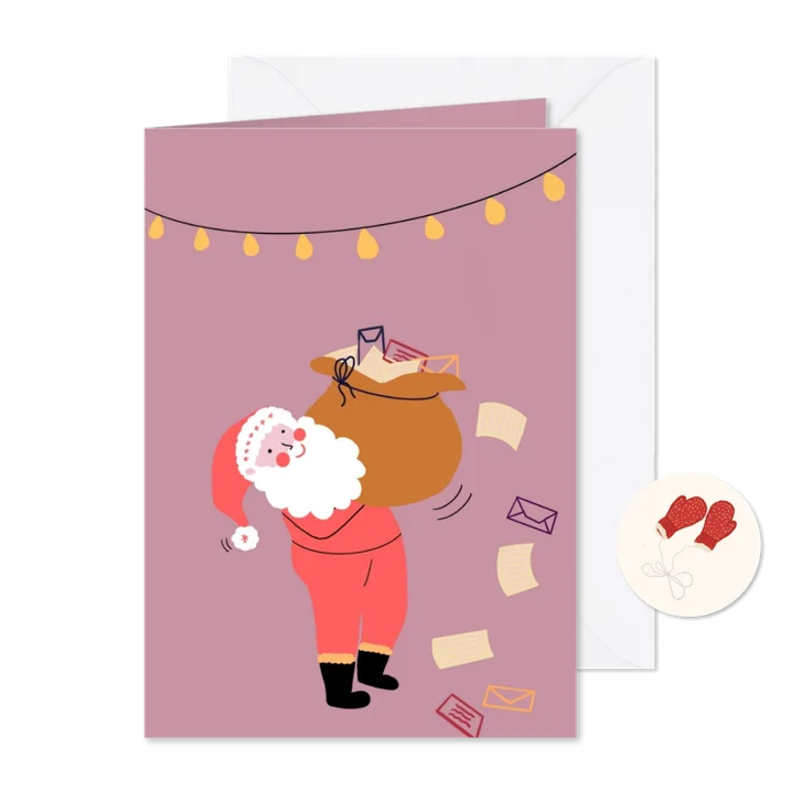 Kerstkaart kerstman brengt cadeaus