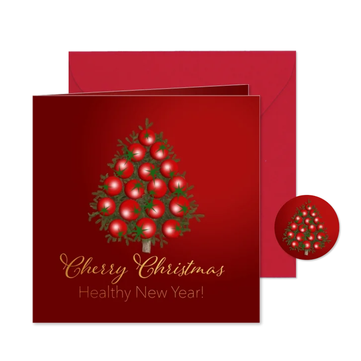 Kerstkaart kerstomaatjes kerstboom gezond