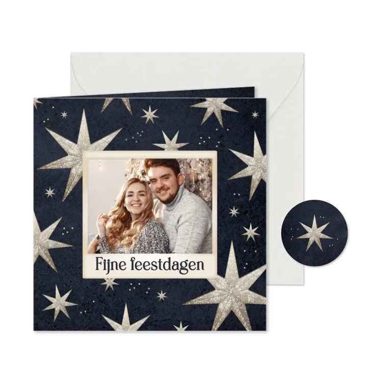 Kerstkaart kerststerren foto fijne feestdagen glitter