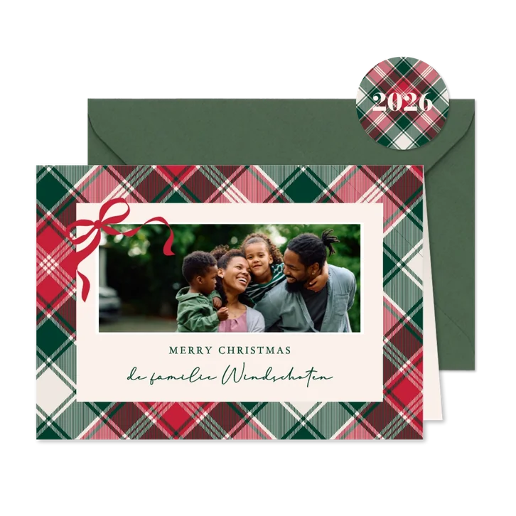 kerstkaart klassiek met ruit en strikje