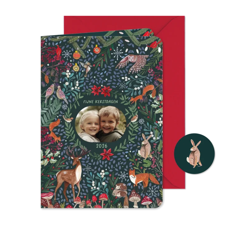 Kerstkaart klassiek natuur en dieren