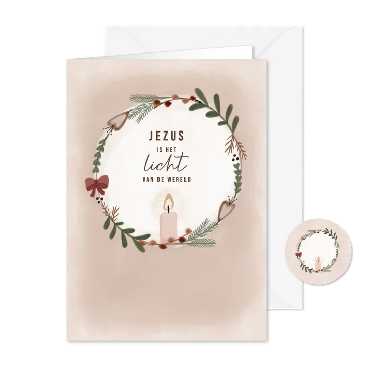 Kerstkaart krans met kaars