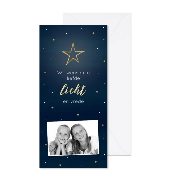 Kerstkaart lang donkerblauw ster