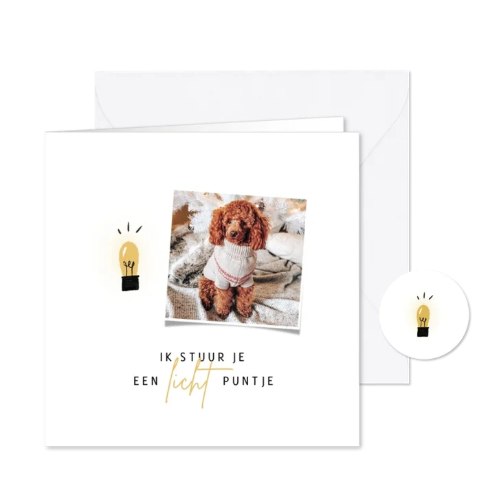 Kerstkaart lichtpuntje met foto en klein lampje