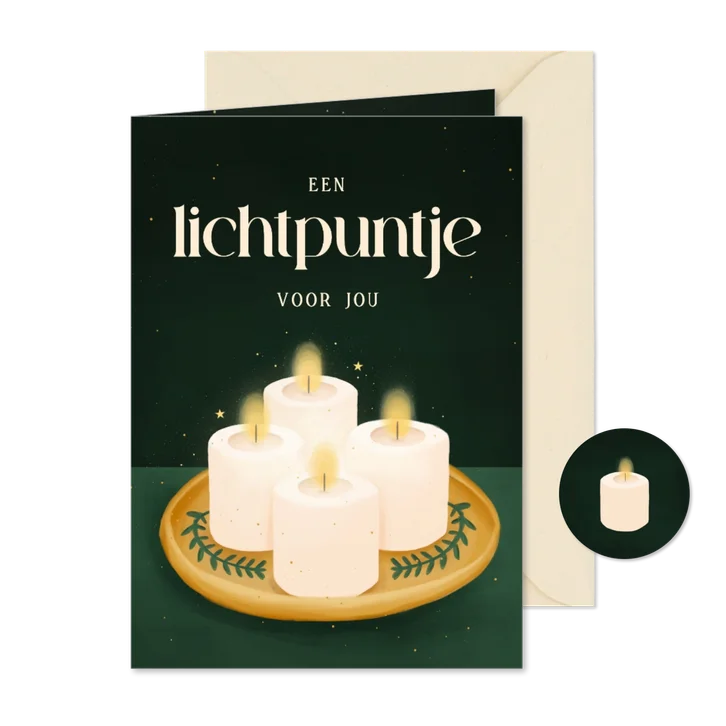 Kerstkaart lichtpuntje voor jou brandende kaarsjes groen