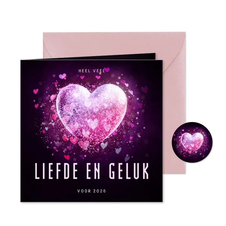 Kerstkaart liefde en geluk met roze sprankelend hart