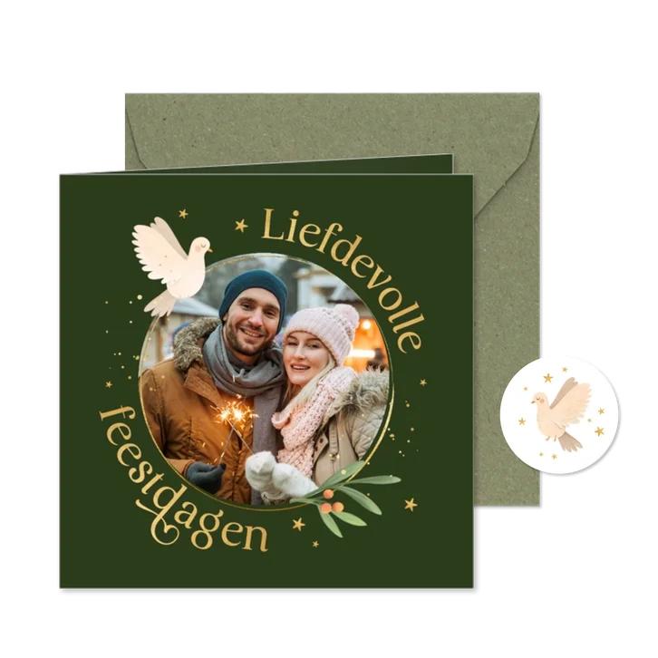 Kerstkaart liefdevolle feestdagen duif foto sterren 