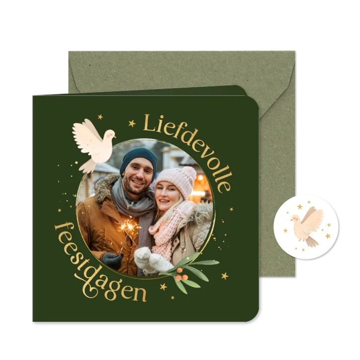 Kerstkaart liefdevolle feestdagen duif foto sterren 