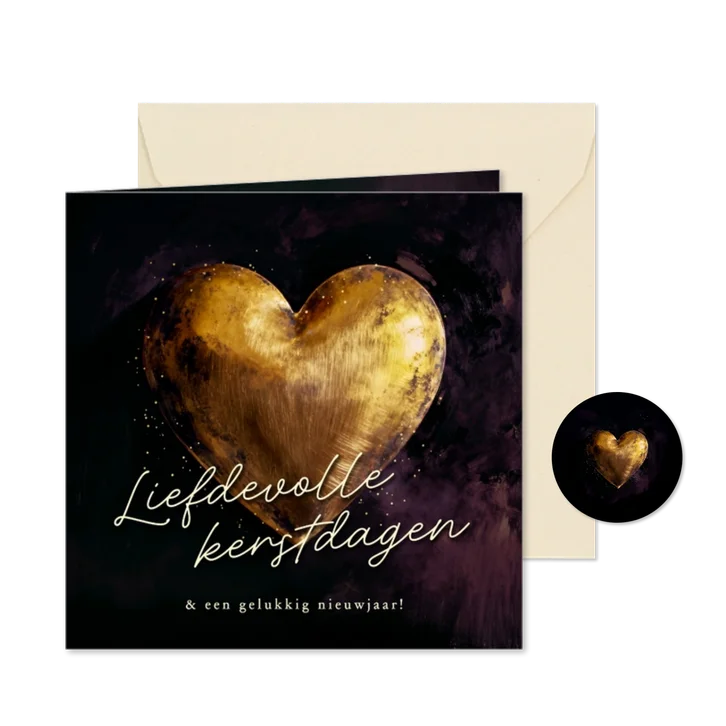 Kerstkaart liefdevolle kerst gouden hart paars 