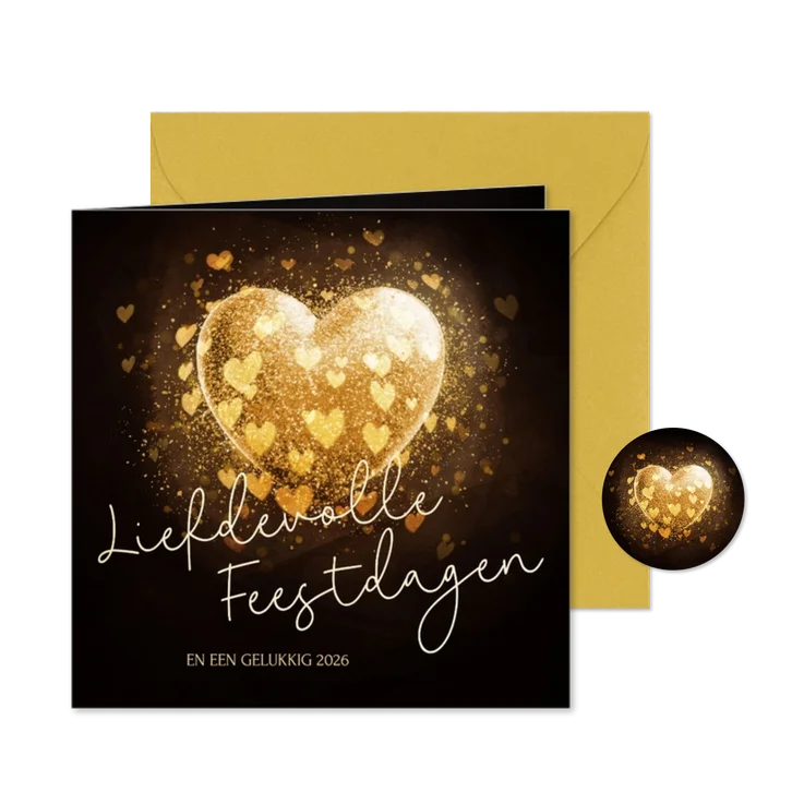 Kerstkaart liefdevolle kerst met gouden sprankelend hart