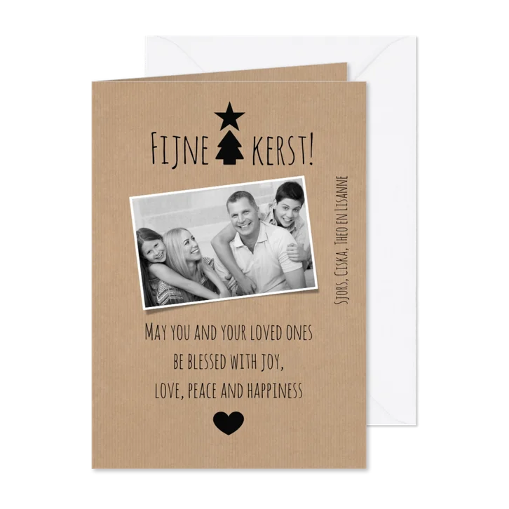 Kerstkaart love, peace and happiness