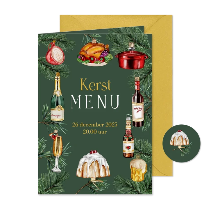 Kerstkaart menu kerstbal food