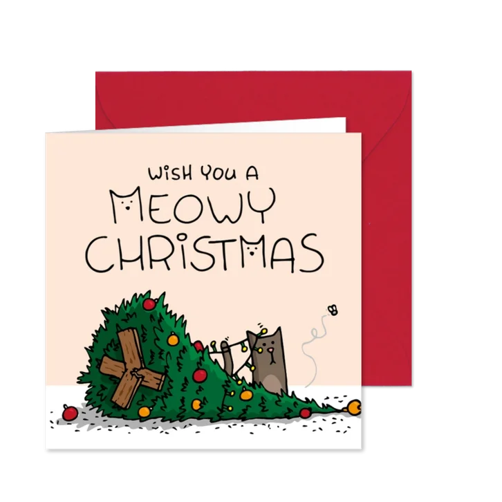Kerstkaart Meowy Christmas