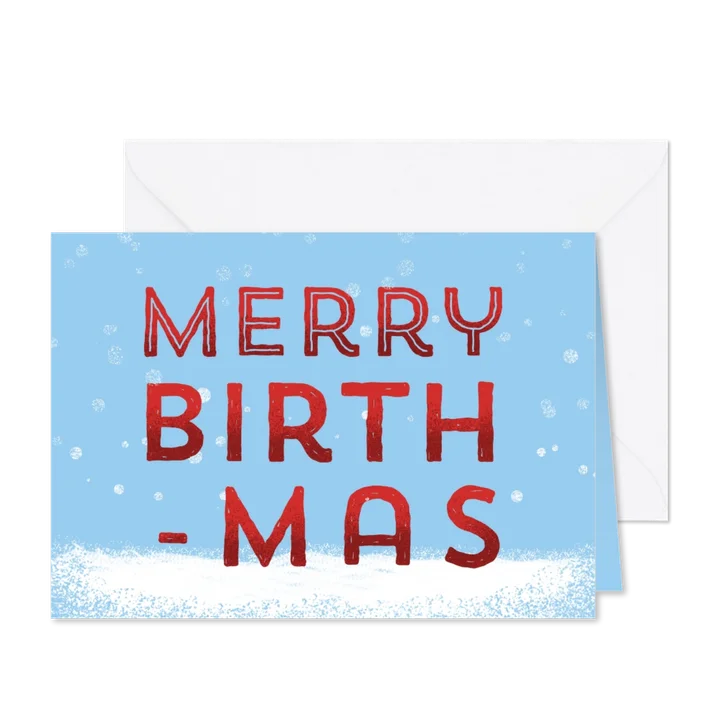 Kerstkaart Merry Birthmas snow