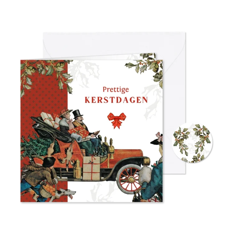 Kerstkaart met antieke auto Anton Pieck