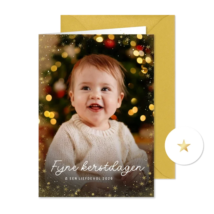 Kerstkaart met eigen grote foto sterrenkader fijne dagen