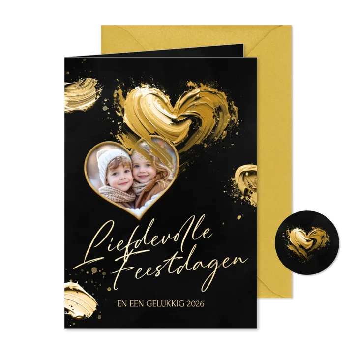 Kerstkaart met foto en geschilderd hart liefdevolle kerst