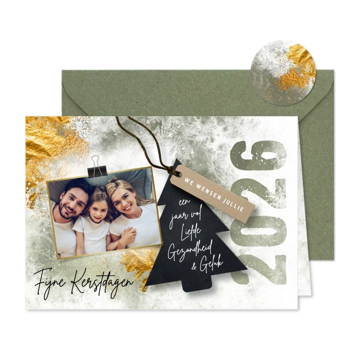 Kerstkaart met foto en kerstboom