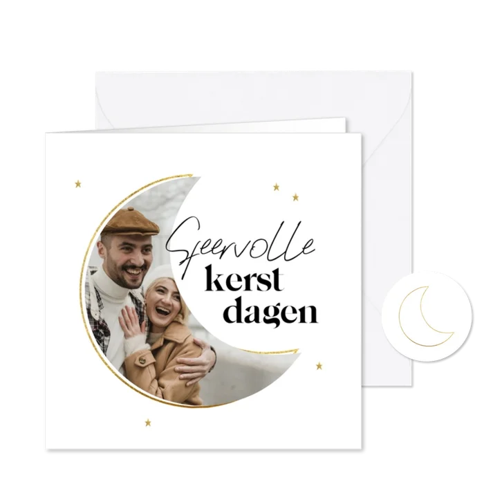 Kerstkaart met foto in stijlvol maankader 