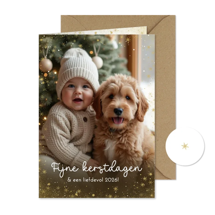 Kerstkaart met grote eigen foto kerstdagen sterrenkader 