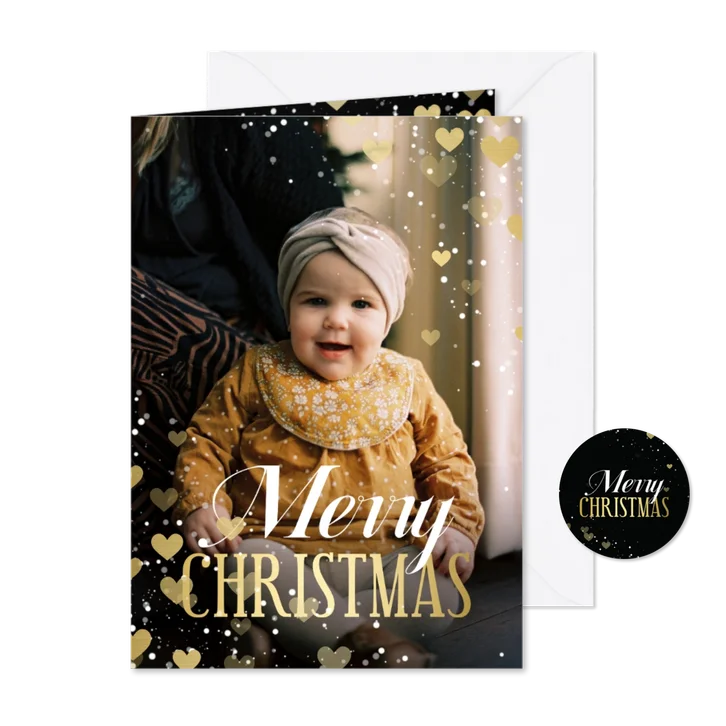Kerstkaart met hartjeskader grote foto Merry Christmas