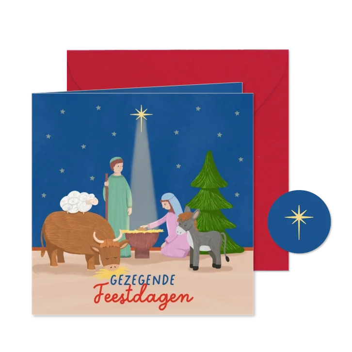 Kerstkaart met Jozef Maria en Jezus kleurplaat