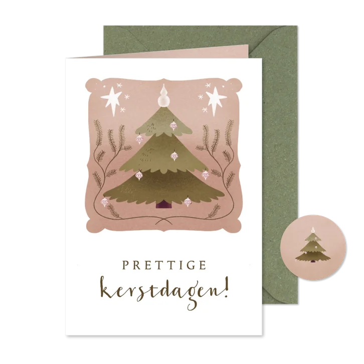 Kerstkaart met kerstboom in natuurlijke kleuren