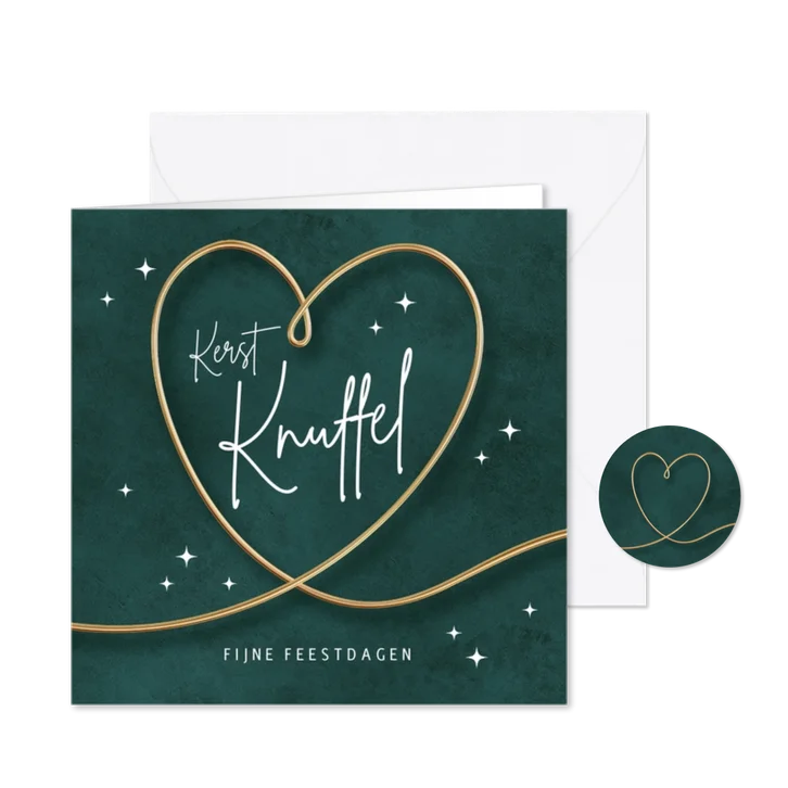 Kerstkaart met lief knuffel hart van goud