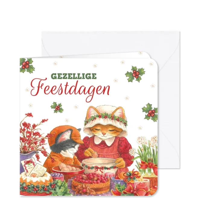 Kerstkaart met poes Molly in de keuken