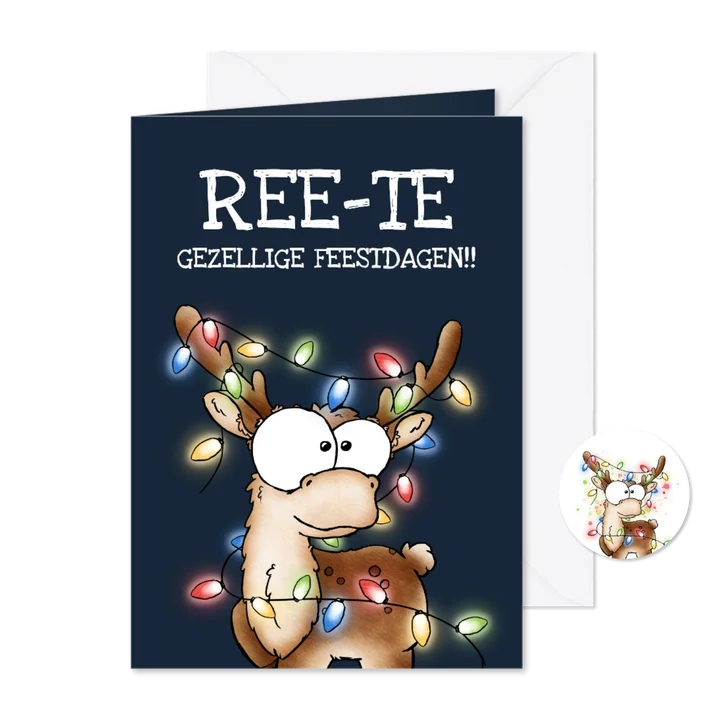 Kerstkaart met rendier Ree-te gezellige feestdagen