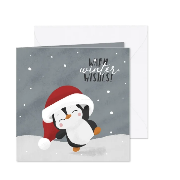 Kerstkaart met schattige pinguïn met kerstmuts