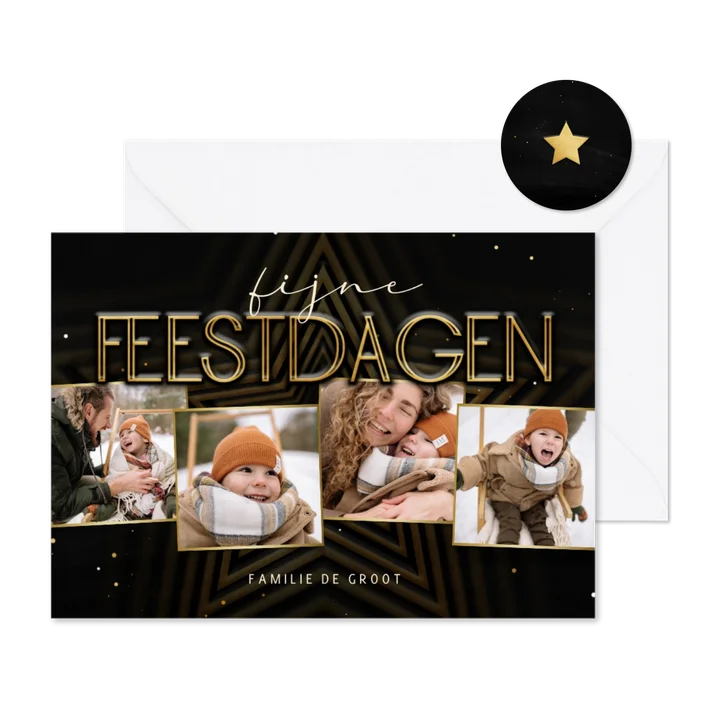 Kerstkaart met ster fijne feestdagen fotocollage