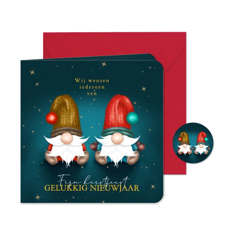 Kerstkaart met twee kabouters