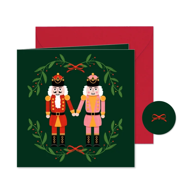 Kerstkaart met twee verliefde notenkrakers