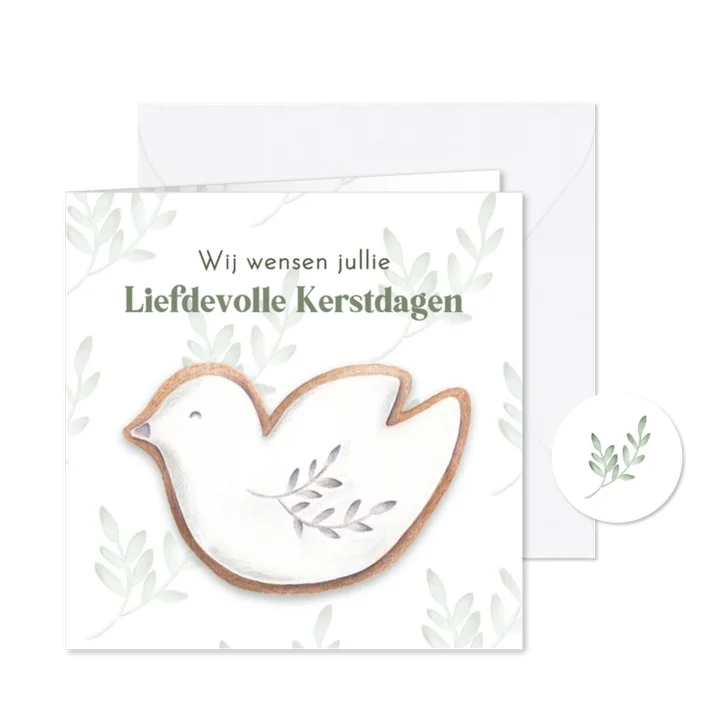 Kerstkaart met vredesduif kerstkoekje