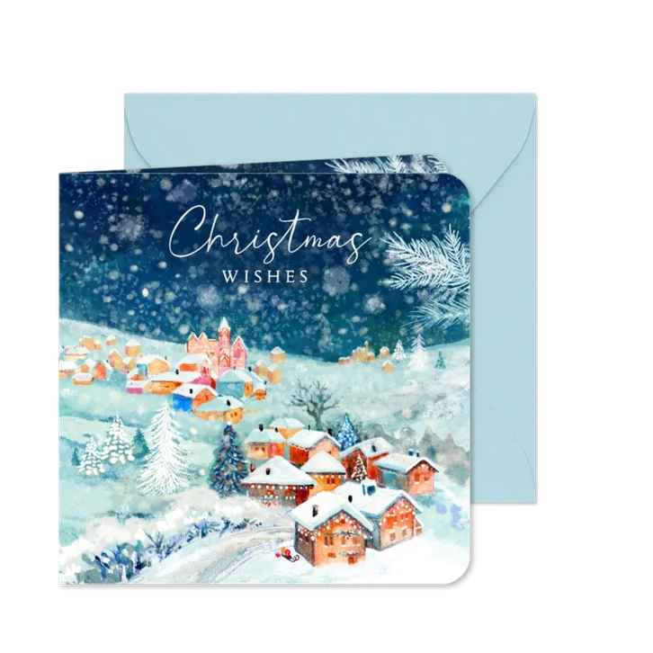 Kerstkaart met winter dorp